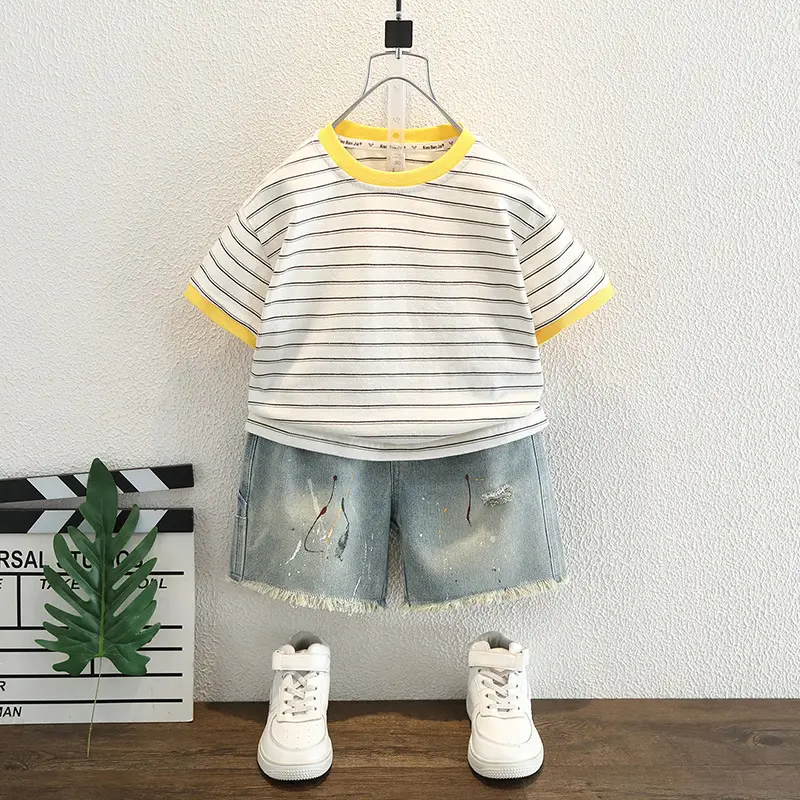 Boys Striped T-Shirt Yellow Sleeve 2025 - Image 4