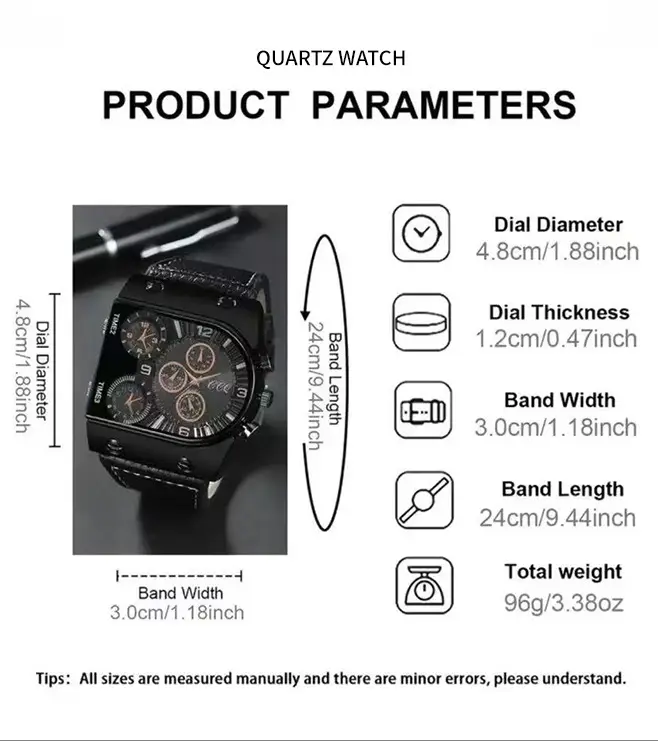Quartz Watch with 3 Movements Black Leather Strap — feature 10