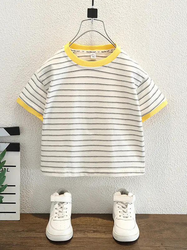 Boys Striped T-Shirt 2026 Summer Half Sleeve Top - Image 2