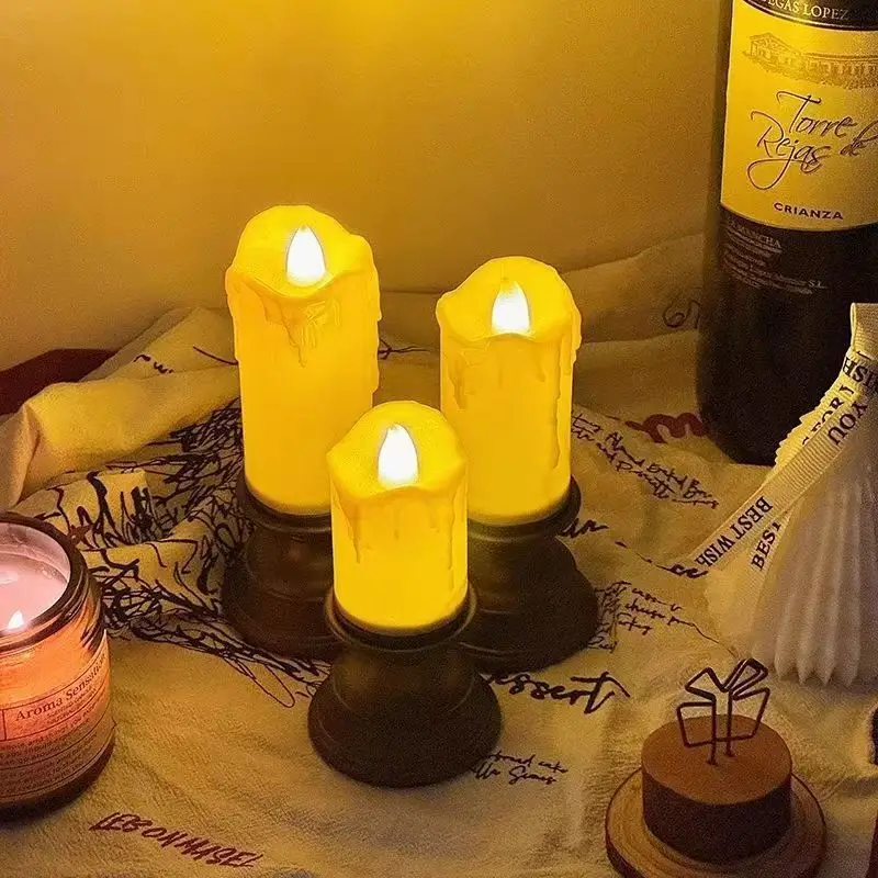 Cross-Border Led Simulated Tear Stain Digital Candle Light Classic Retro Atmosphere Decoration Candlestick Night Light Ornaments