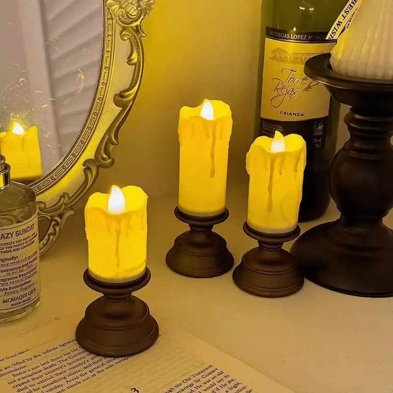 Cross-Border Led Simulated Tear Stain Digital Candle Light Classic Retro Atmosphere Decoration Candlestick Night Light Ornaments