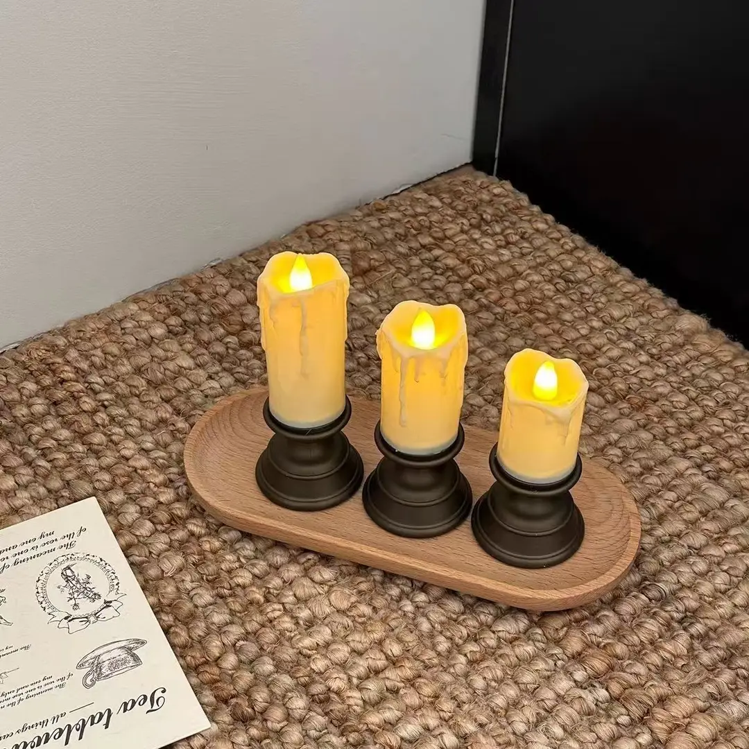 Cross-Border Led Simulated Tear Stain Digital Candle Light Classic Retro Atmosphere Decoration Candlestick Night Light Ornaments