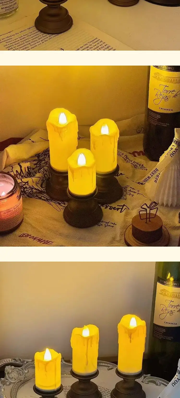 Cross-Border Led Simulated Tear Stain Digital Candle Light Classic Retro Atmosphere Decoration Candlestick Night Light Ornaments — feature 10