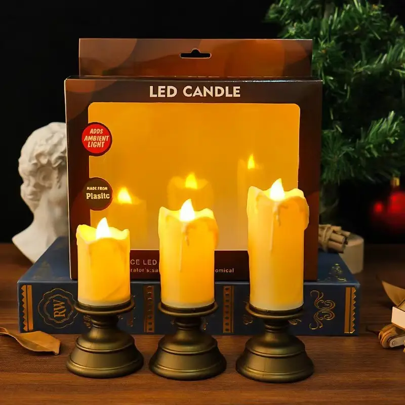 Cross-Border Led Simulated Tear Stain Digital Candle Light Classic Retro Atmosphere Decoration Candlestick Night Light Ornaments