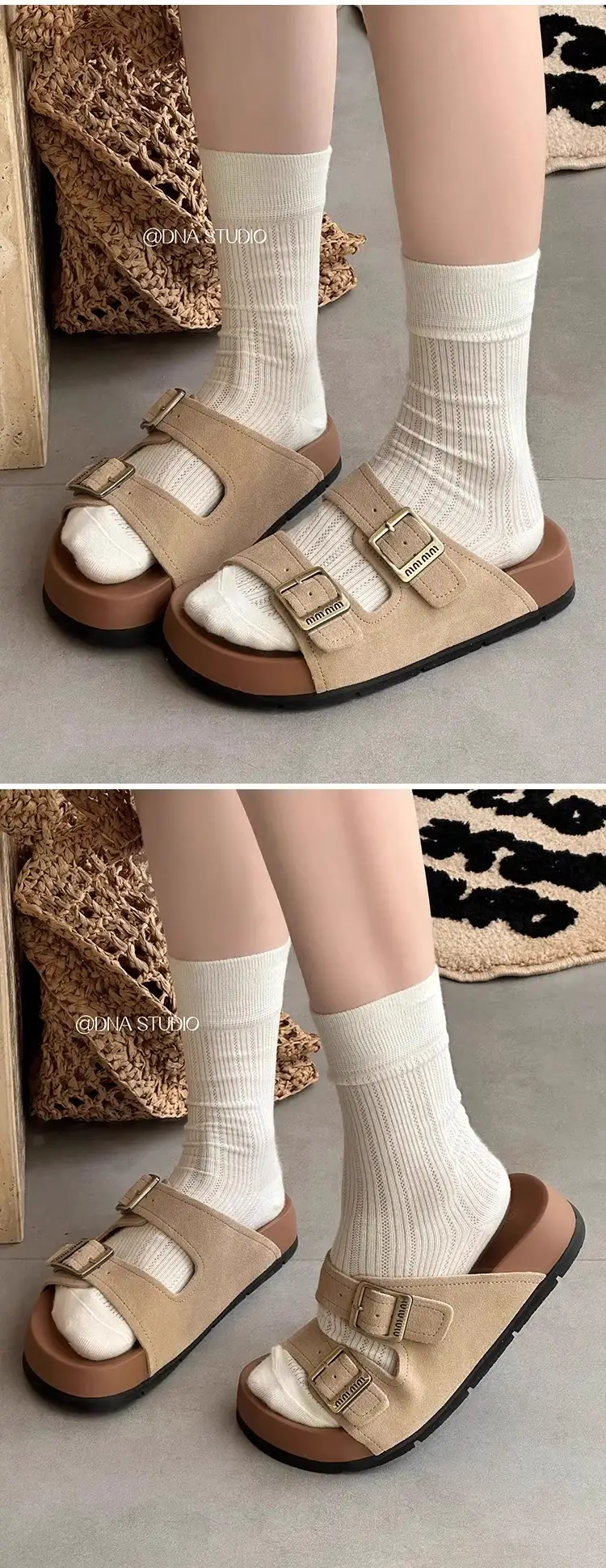 Birkenstock Sandals for Women's Summer Outer Wear 2025 New High-Bottom Style with Skirt French Thick-Soled Heightening Beach Slippers — feature 13