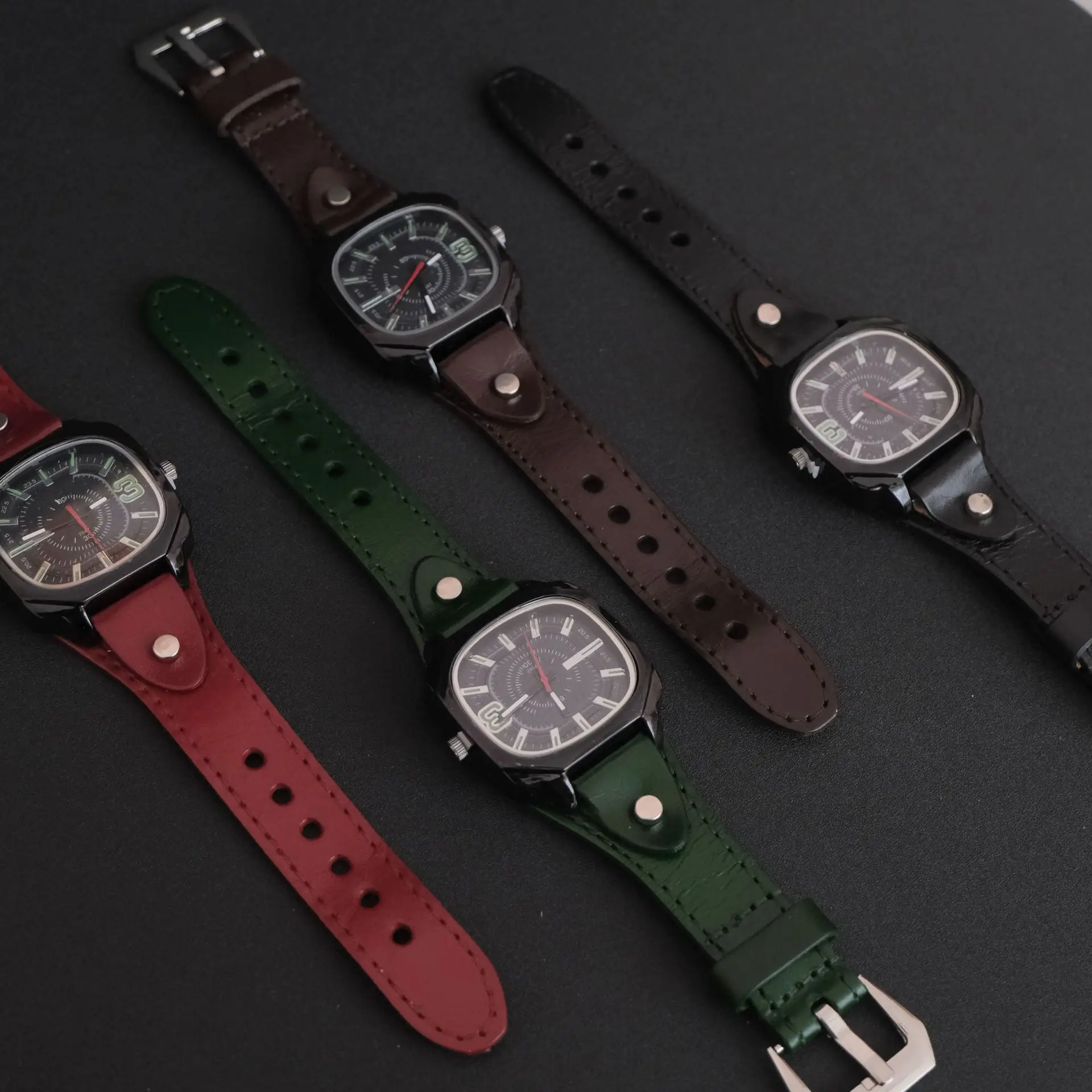 Men's Square Dial Quartz Watch with Leather Belt - Image 9