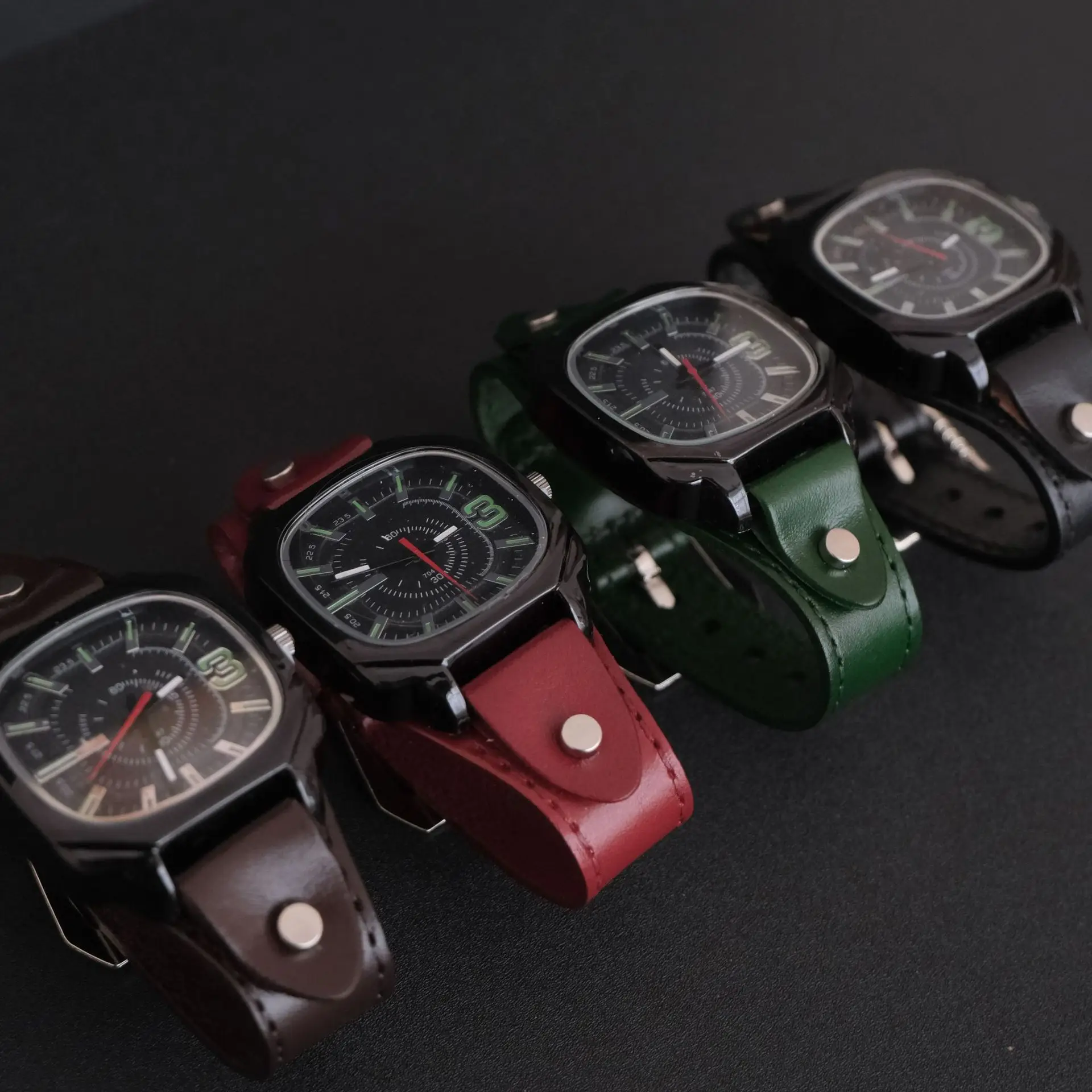 Men's Square Dial Quartz Watch with Leather Belt - Image 10
