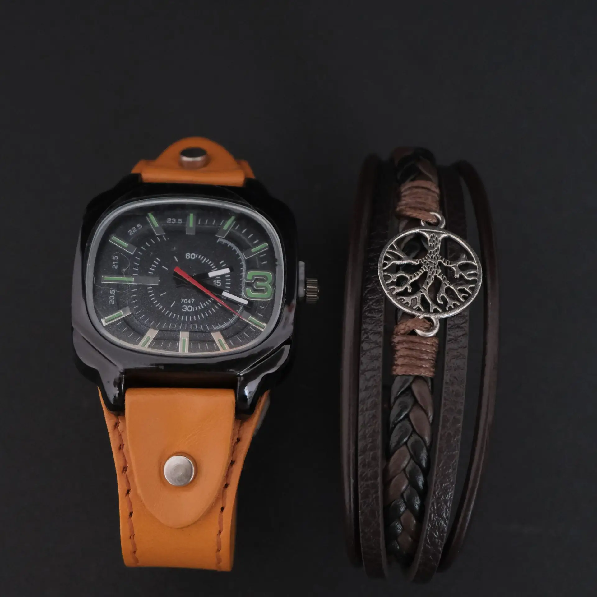 Men's Square Dial Quartz Watch with Leather Belt - Image 12