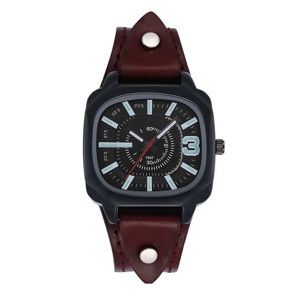 Men's Square Dial Quartz Watch with Leather Belt - Image 2