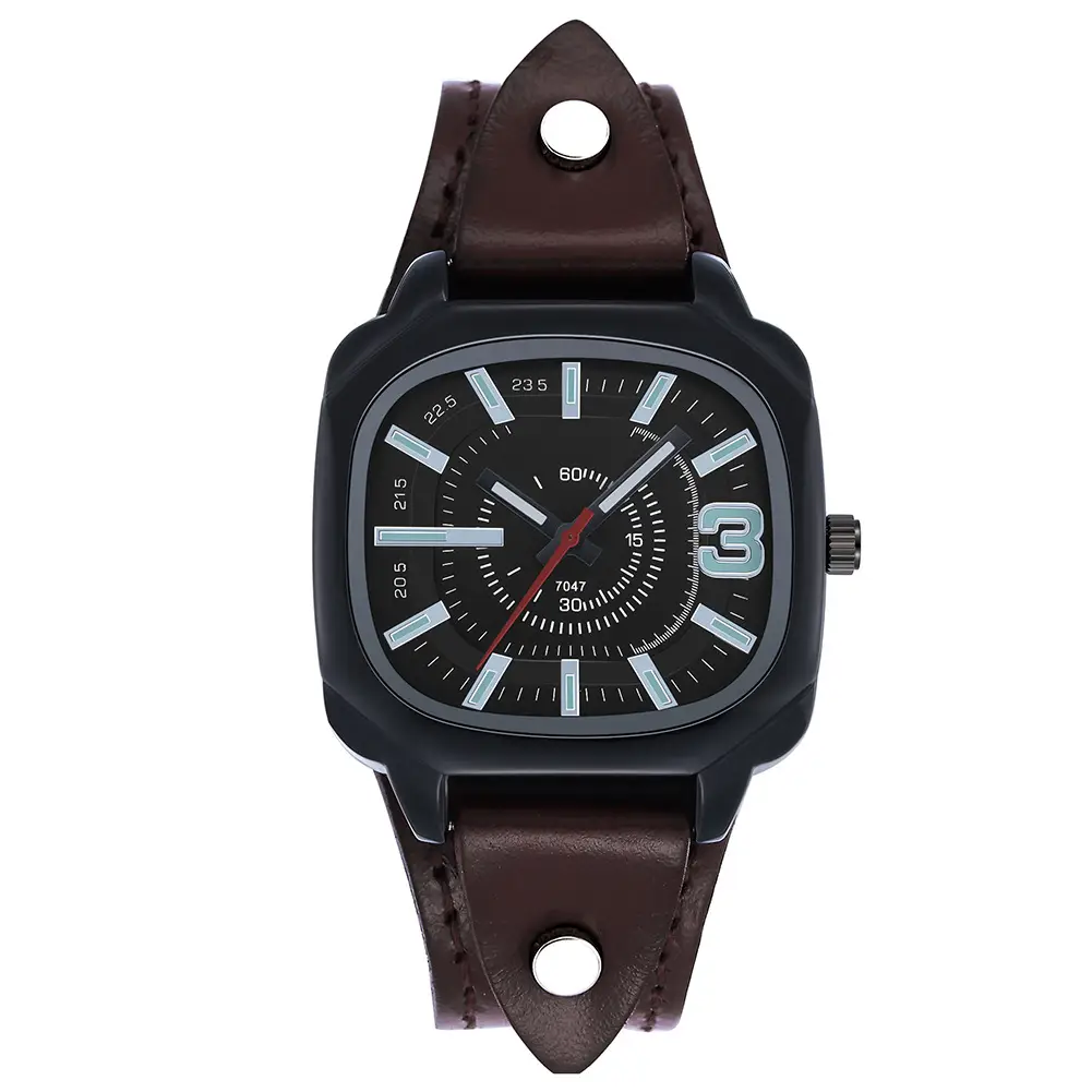 Men's Square Dial Quartz Watch with Leather Belt - Image 3