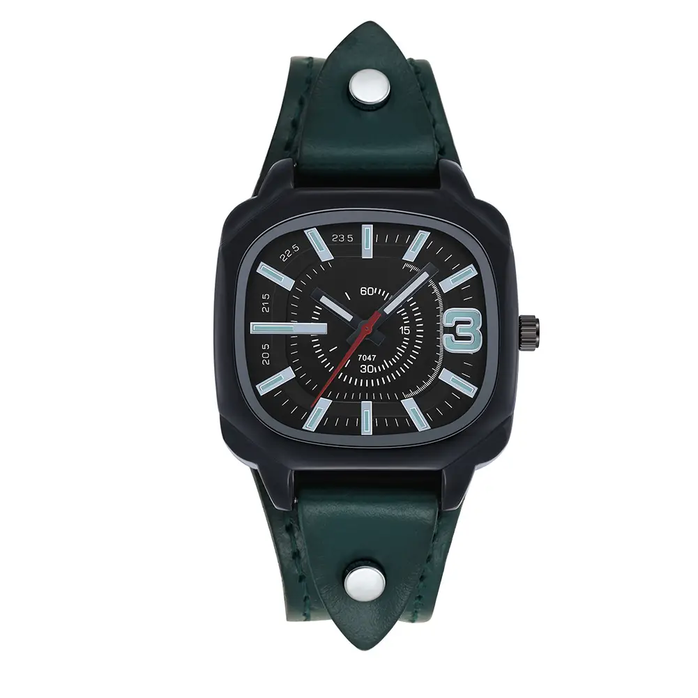 Men's Square Dial Quartz Watch with Leather Belt - Image 4