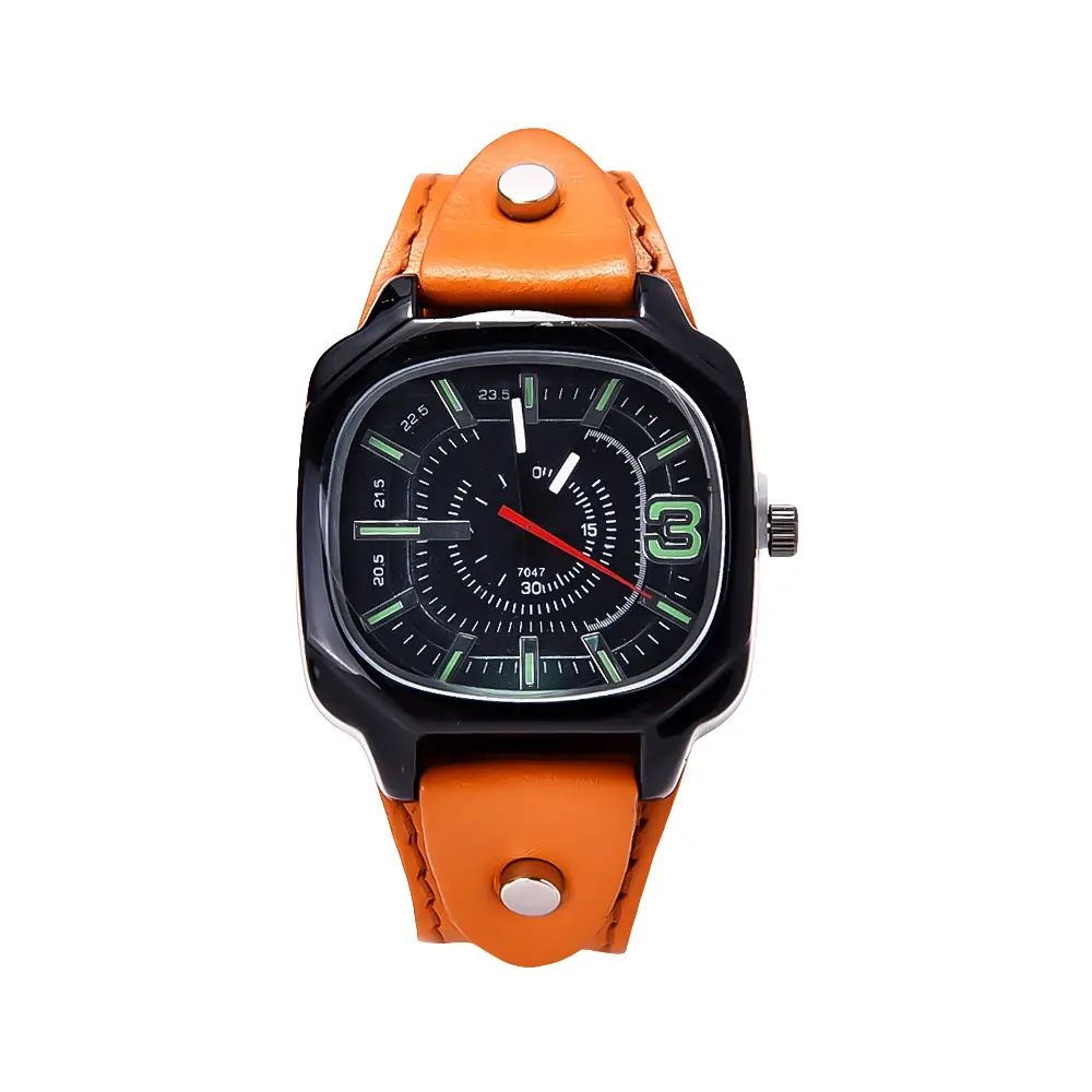 Men's Square Dial Quartz Watch with Leather Belt - Image 5