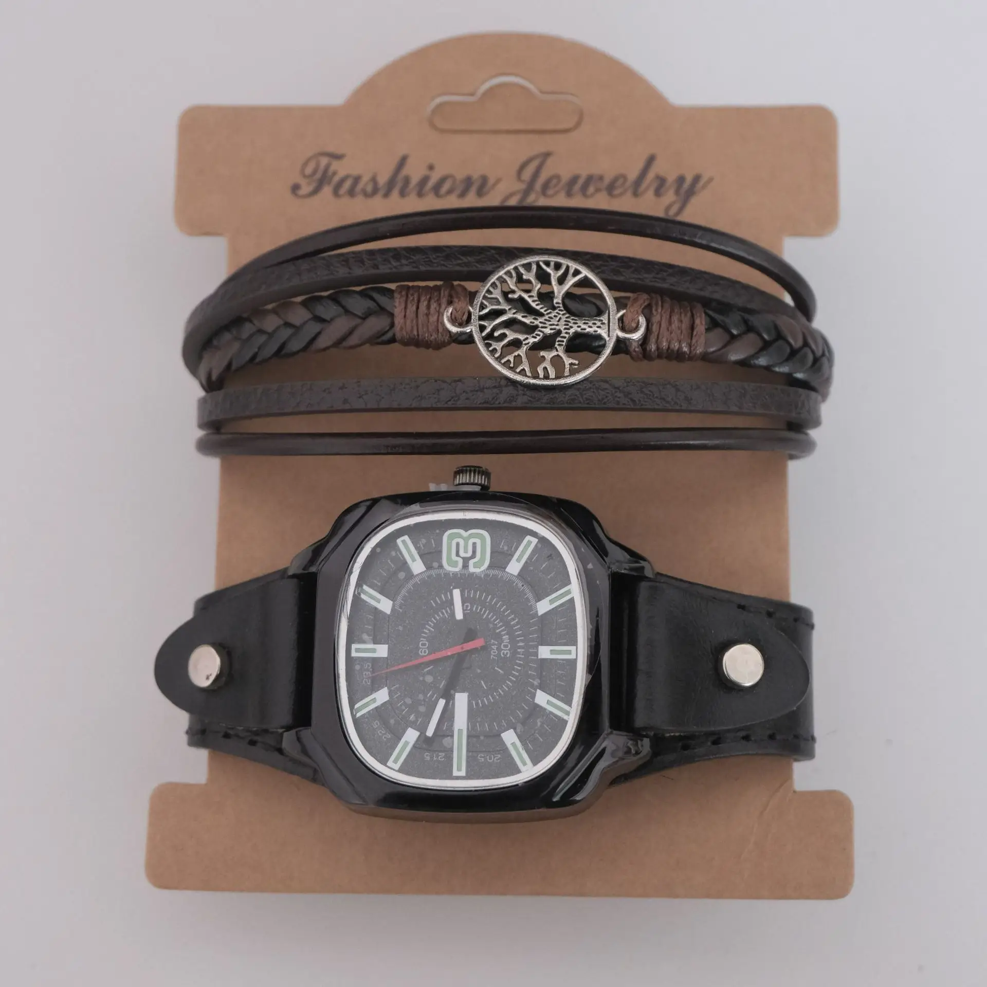 Men's Square Dial Quartz Watch with Leather Belt - Image 6