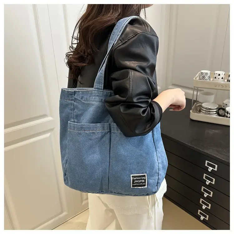 Women Denim Canvas Large Shoulder Bag Japanese Style — feature 10