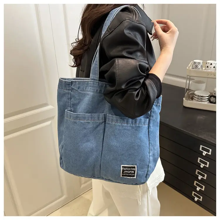 Women Denim Canvas Large Shoulder Bag Japanese Style — feature 11