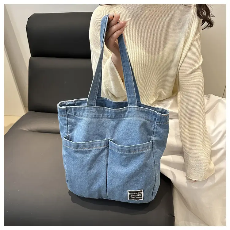 Women Denim Canvas Large Shoulder Bag Japanese Style — feature 15