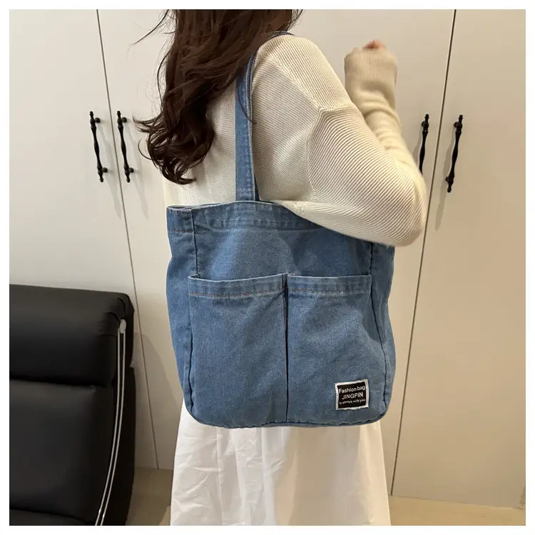 Women Denim Canvas Large Shoulder Bag Japanese Style — feature 16