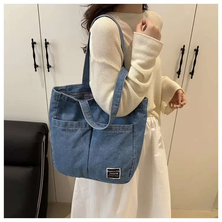 Women Denim Canvas Large Shoulder Bag Japanese Style — feature 17