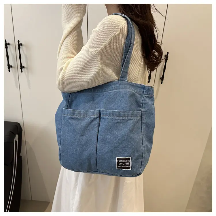 Women Denim Canvas Large Shoulder Bag Japanese Style — feature 18