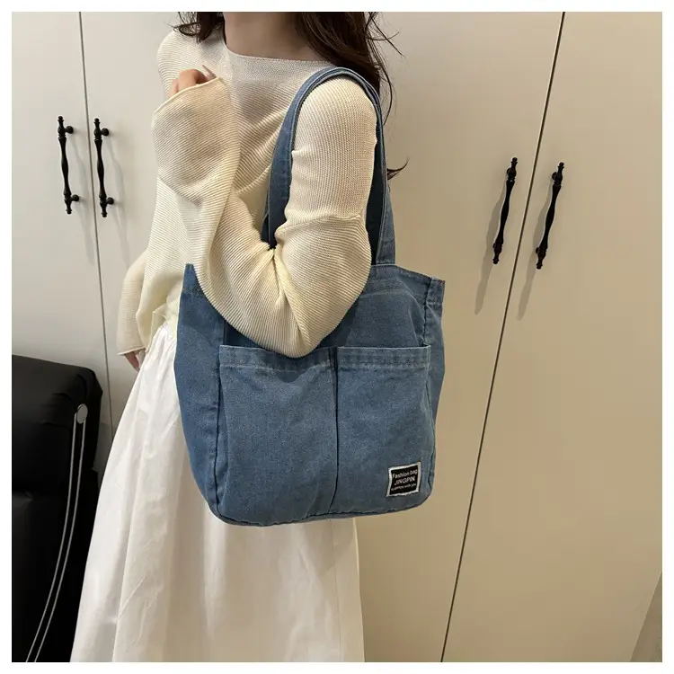 Women Denim Canvas Large Shoulder Bag Japanese Style — feature 19