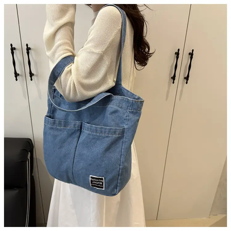 Women Denim Canvas Large Shoulder Bag Japanese Style — feature 20