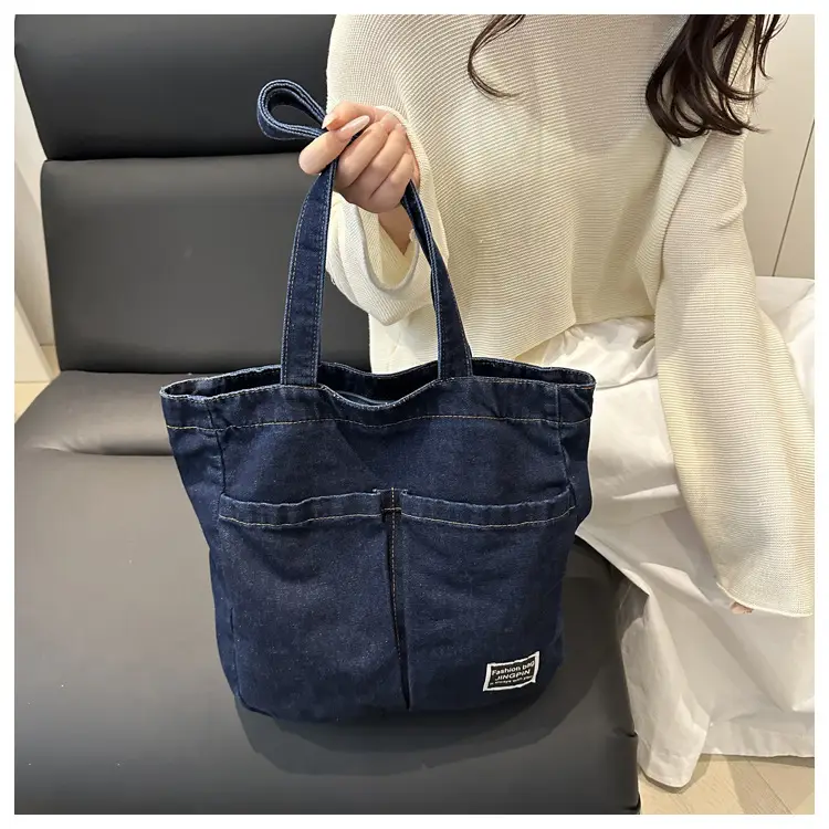 Women Denim Canvas Large Shoulder Bag Japanese Style — feature 21