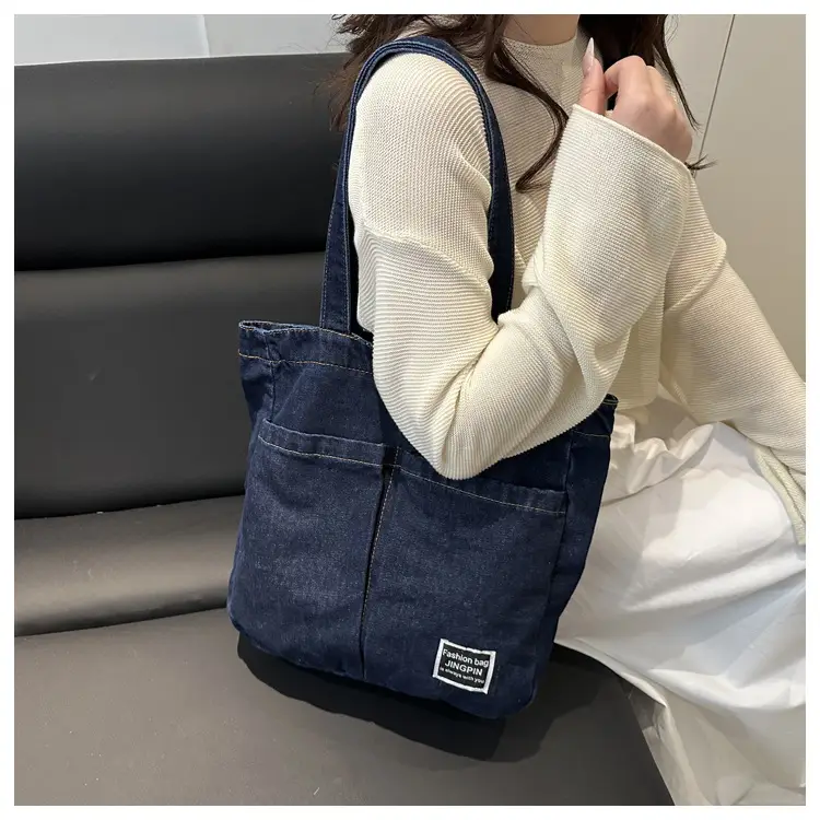 Women Denim Canvas Large Shoulder Bag Japanese Style — feature 22