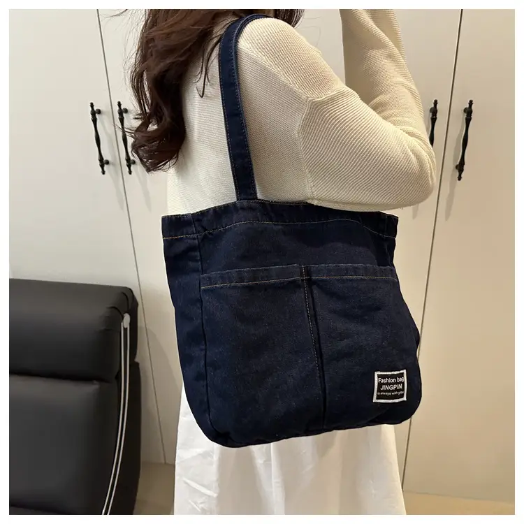 Women Denim Canvas Large Shoulder Bag Japanese Style — feature 23