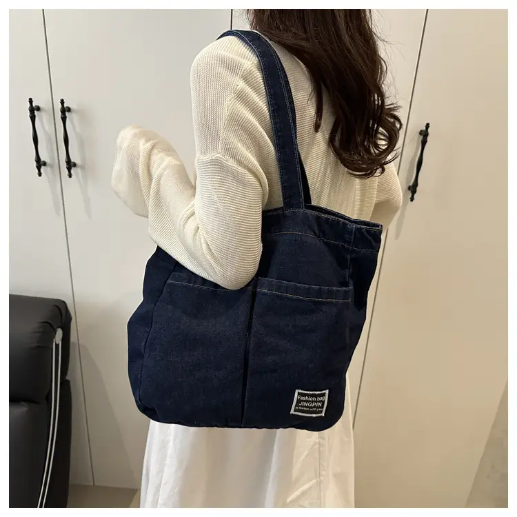 Women Denim Canvas Large Shoulder Bag Japanese Style — feature 24