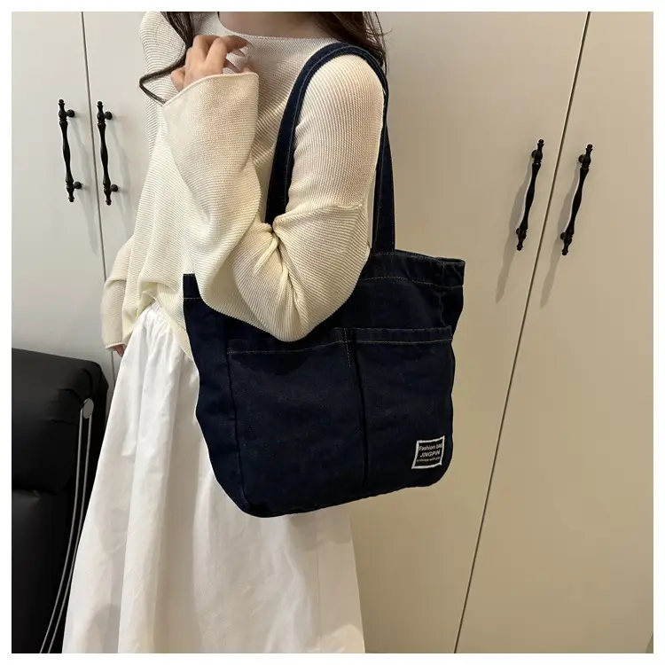 Women Denim Canvas Large Shoulder Bag Japanese Style — feature 25