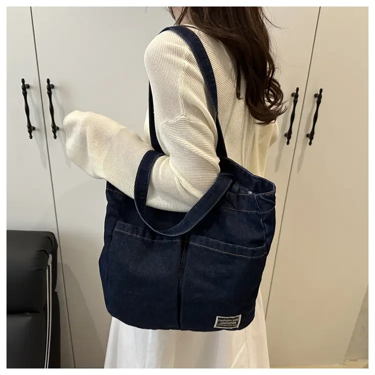 Women Denim Canvas Large Shoulder Bag Japanese Style — feature 26
