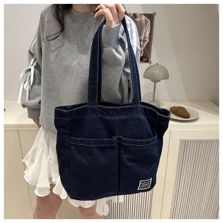 Women Denim Canvas Large Shoulder Bag Japanese Style — feature 27