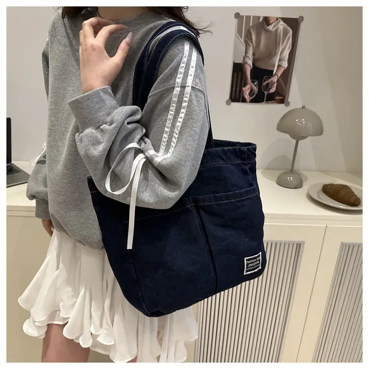 Women Denim Canvas Large Shoulder Bag Japanese Style — feature 28