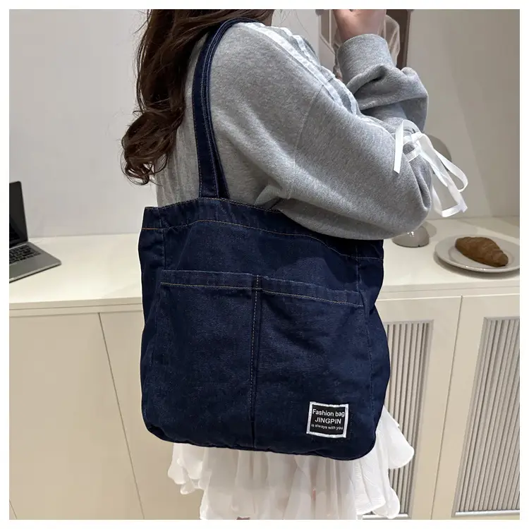 Women Denim Canvas Large Shoulder Bag Japanese Style — feature 29