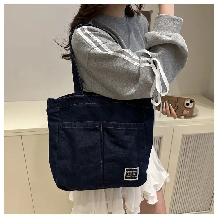 Women Denim Canvas Large Shoulder Bag Japanese Style — feature 30