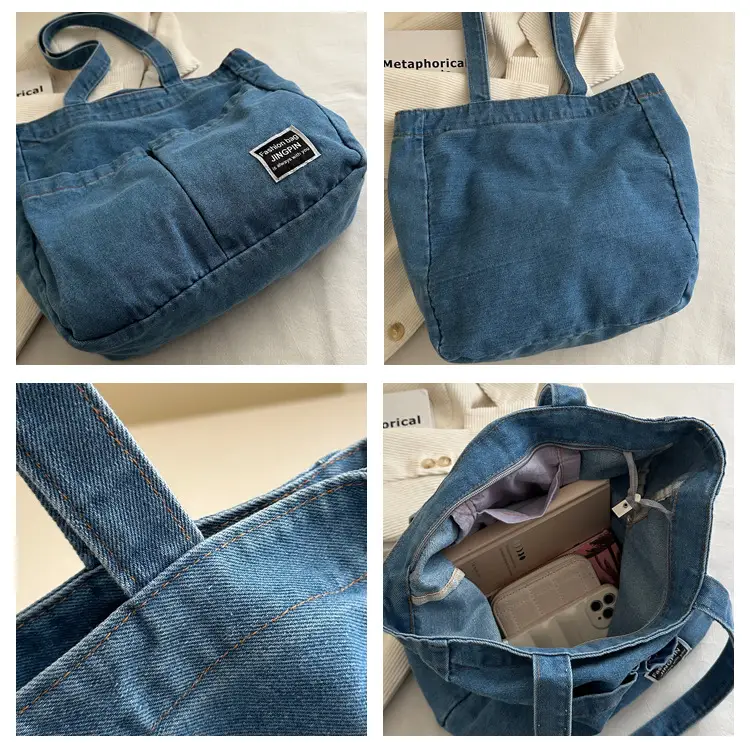 Women Denim Canvas Large Shoulder Bag Japanese Style — feature 8