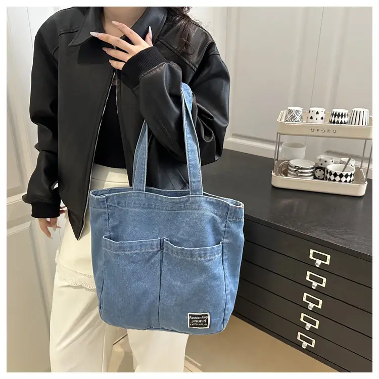 Women Denim Canvas Large Shoulder Bag Japanese Style — feature 9