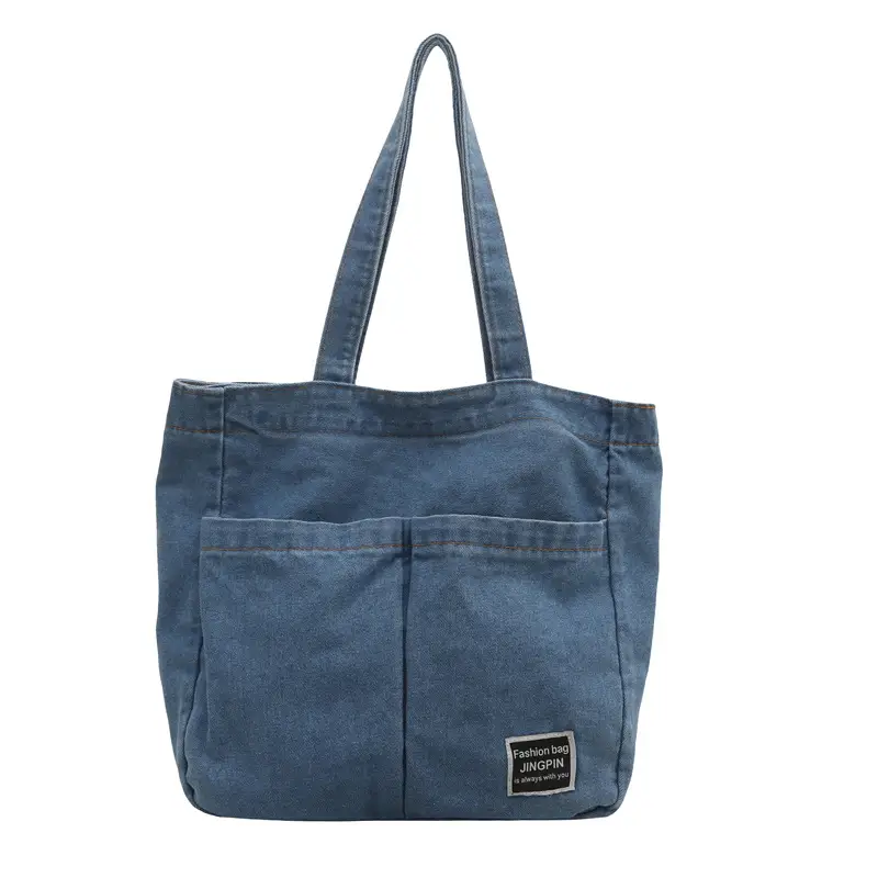 Women Denim Canvas Large Shoulder Bag Japanese Style - Image 2