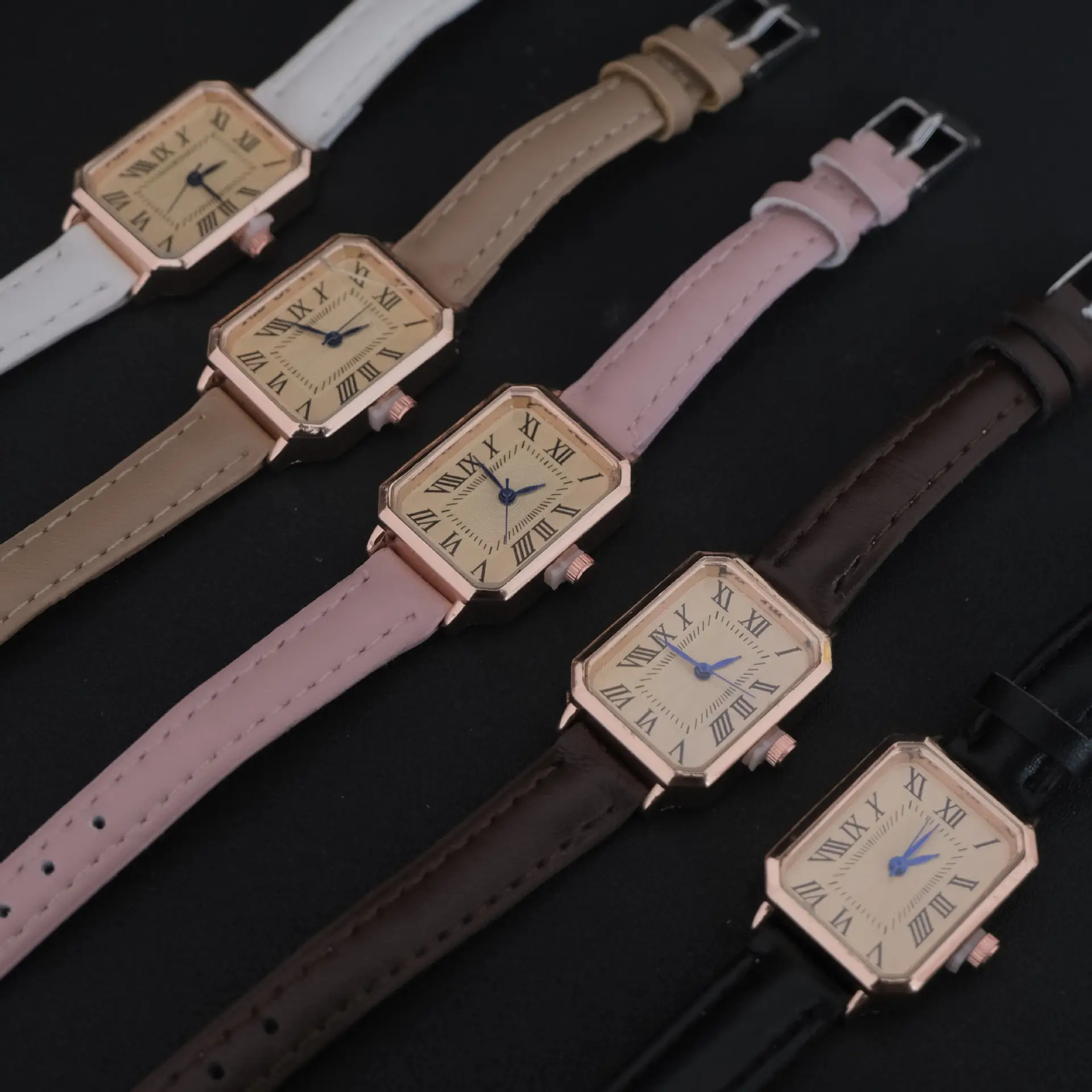Women's Roman Square Watch with Leather Strap, Rose Gold, Quartz - Image 8