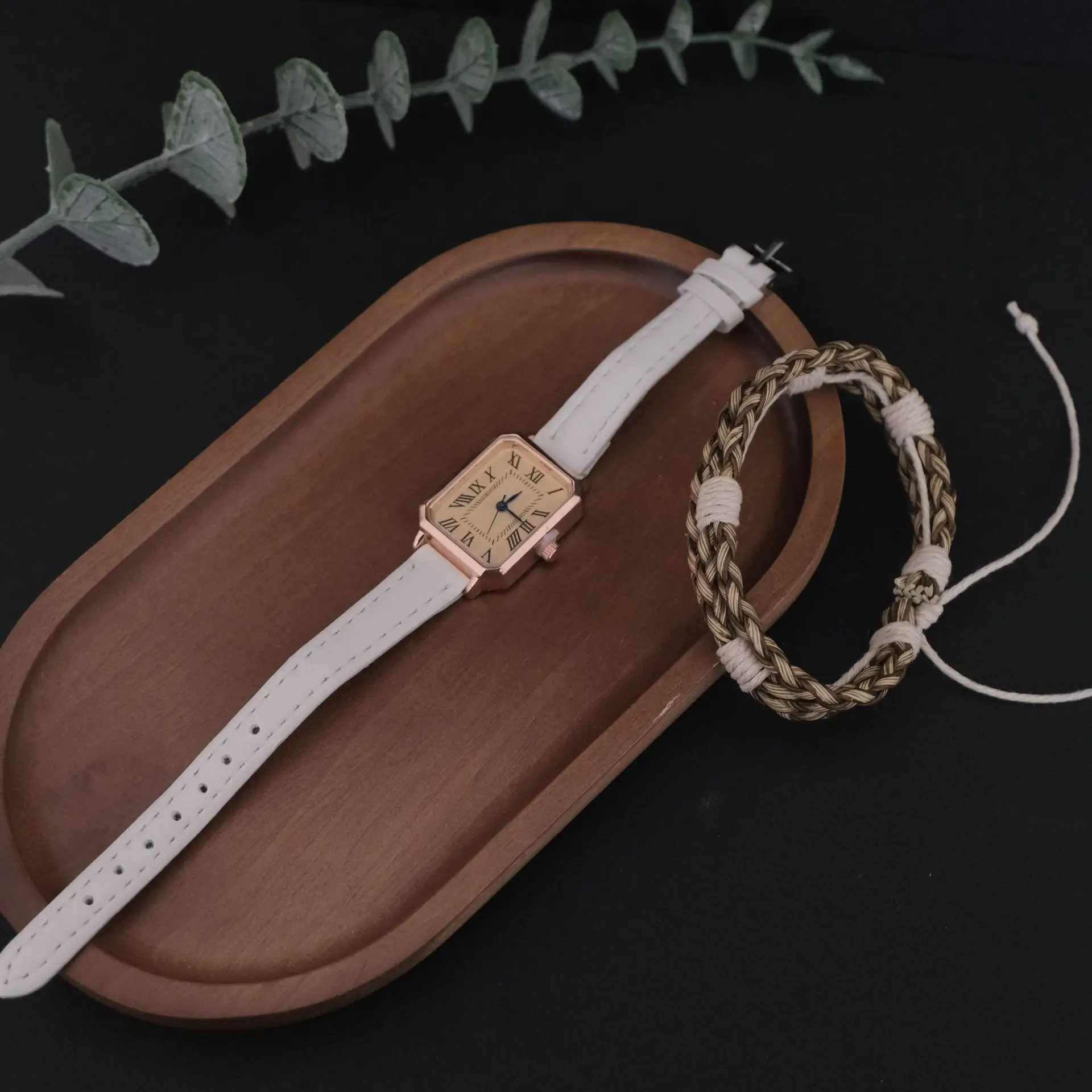 Women's Roman Square Watch with Leather Strap, Rose Gold, Quartz - Image 9