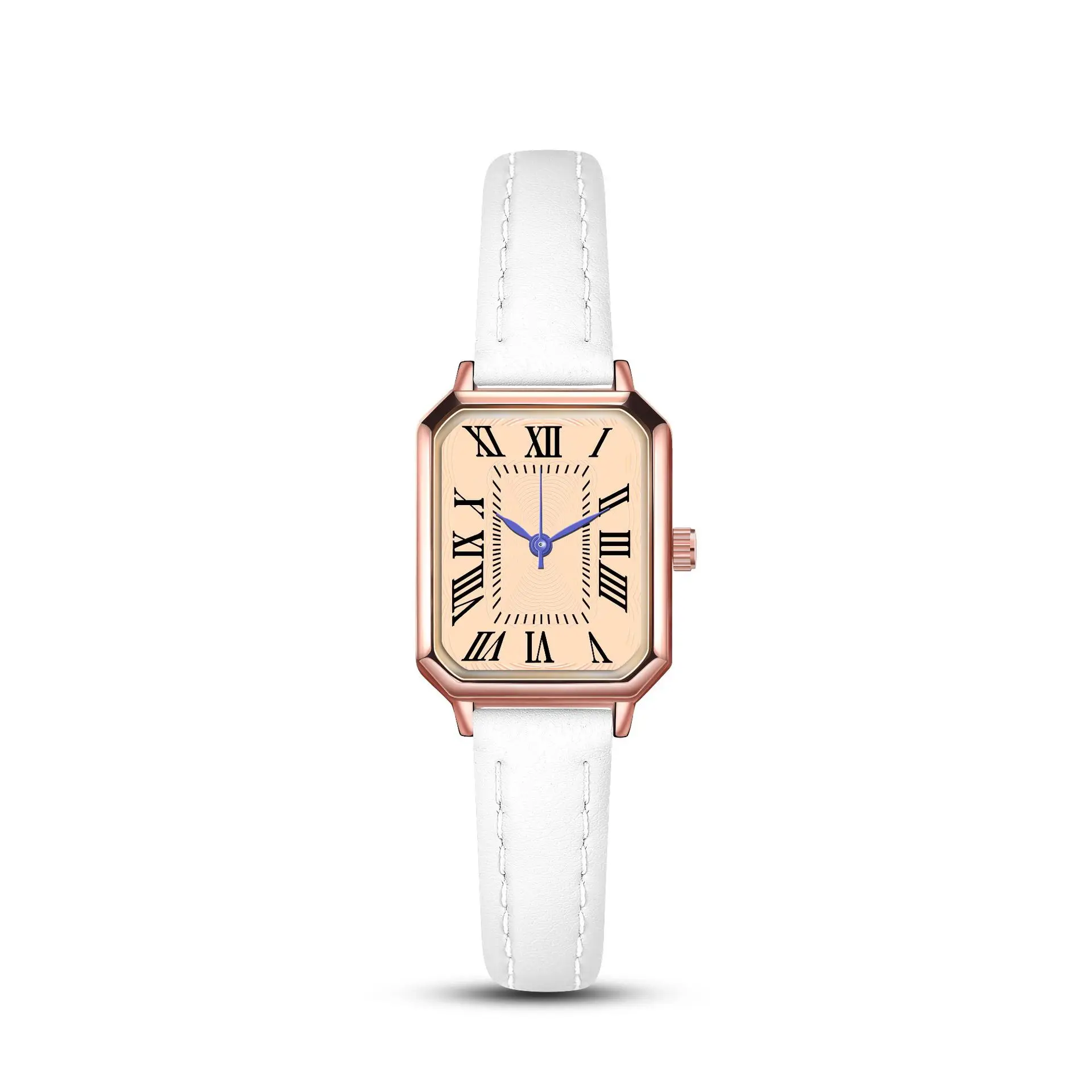 Women's Roman Square Watch with Leather Strap, Rose Gold, Quartz - Image 11