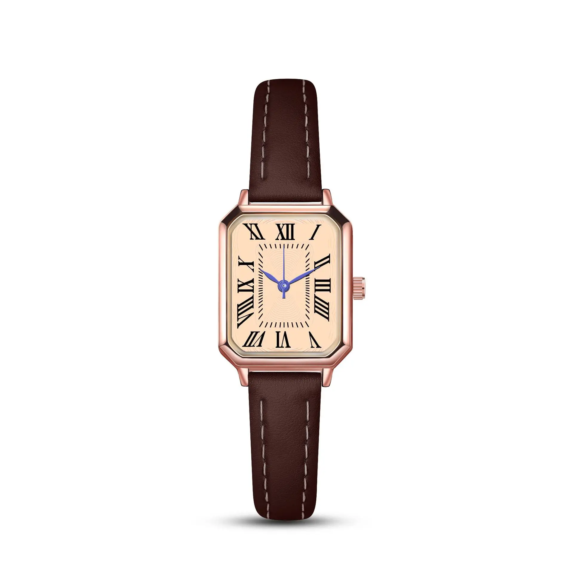Women's Roman Square Watch with Leather Strap, Rose Gold, Quartz - Image 4