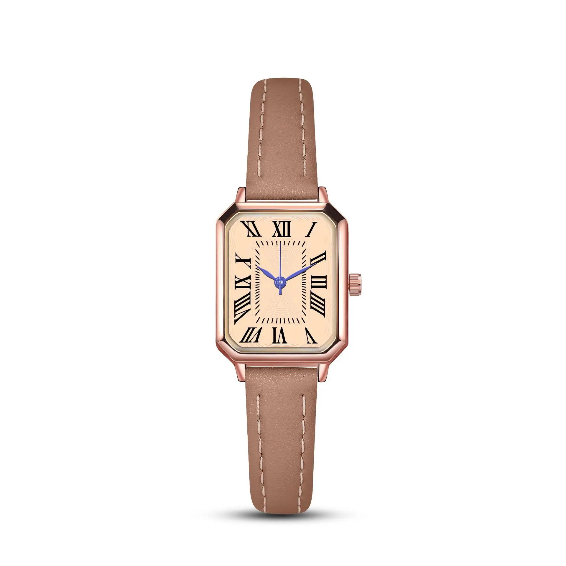 Women's Roman Square Watch with Leather Strap, Rose Gold, Quartz - Image 5