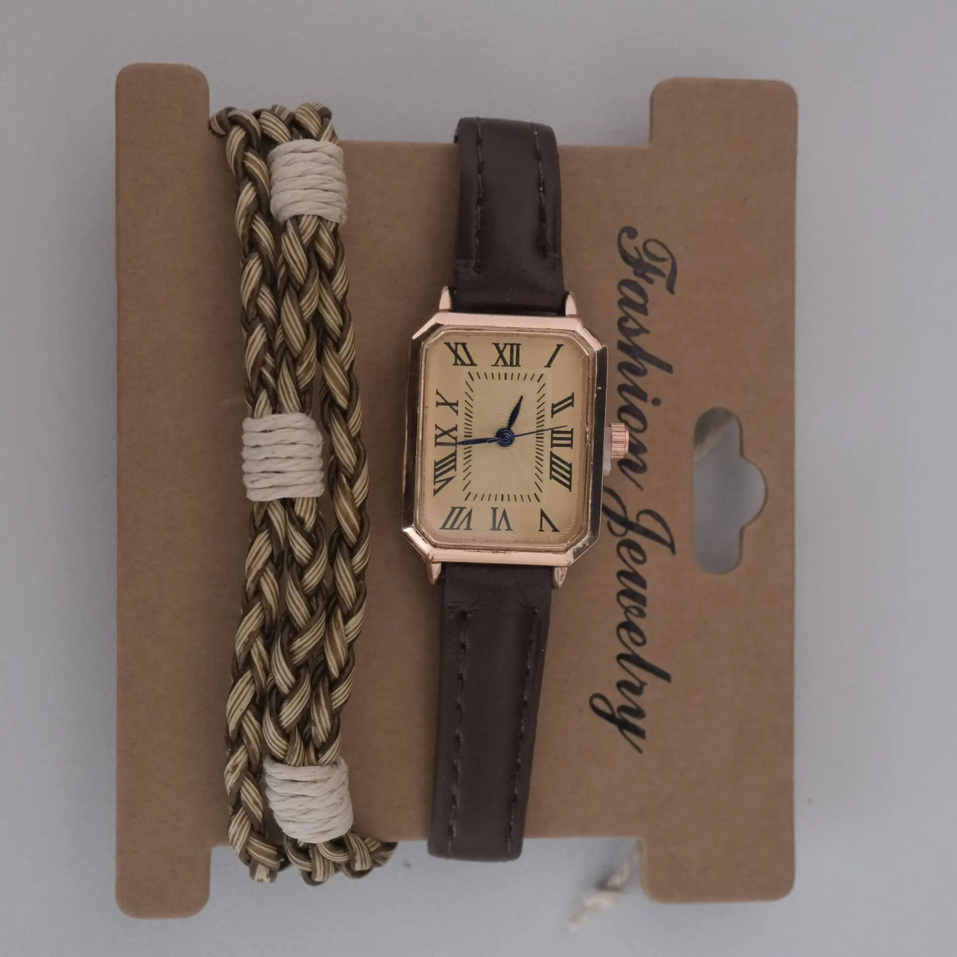 Women's Roman Square Watch with Leather Strap, Rose Gold, Quartz - Image 6