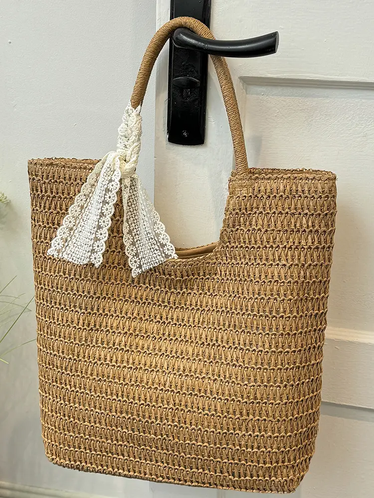 Hollow Straw Beach Bag Large Capacity Summer Casual Tote - Image 4