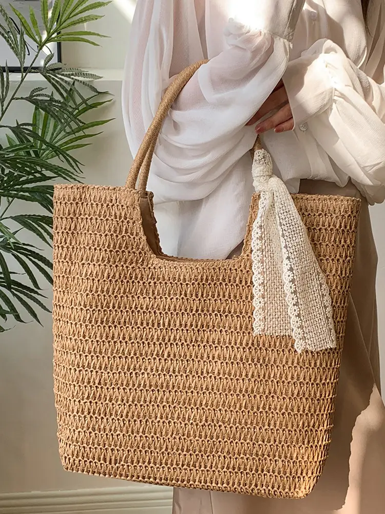 Hollow Straw Beach Bag Large Capacity Summer Casual Tote - Image 5