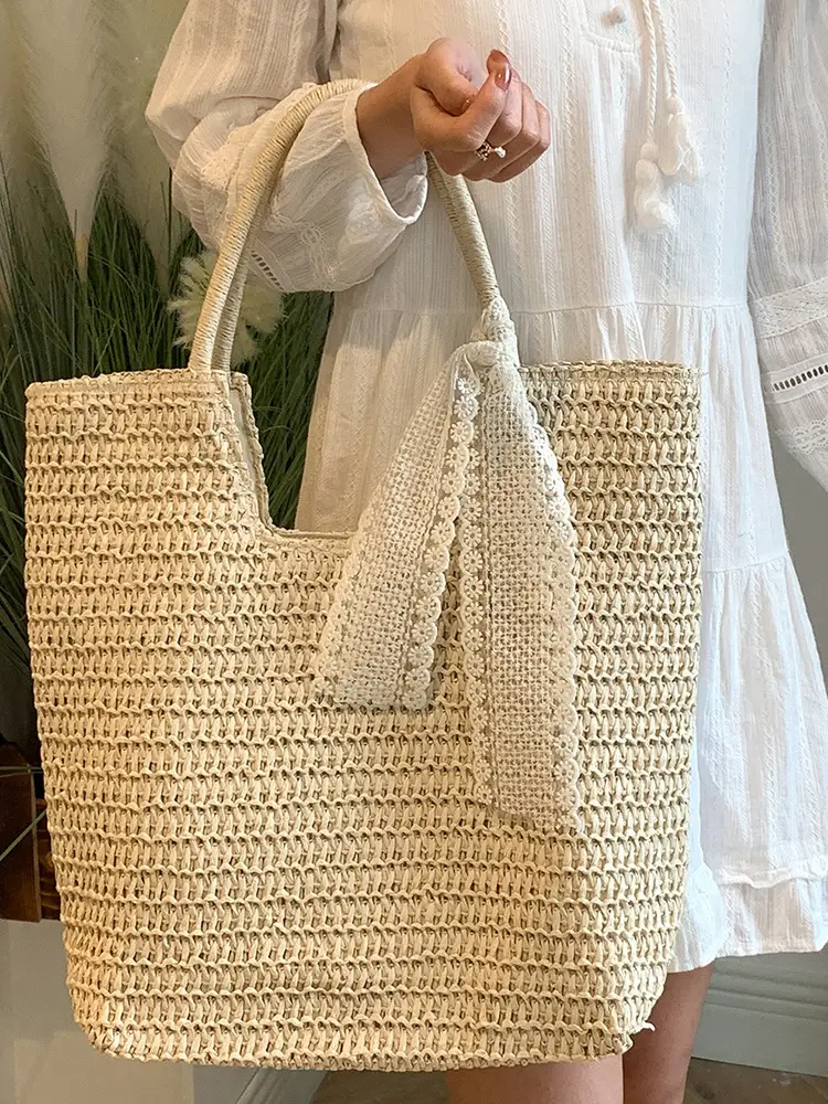 Hollow Straw Beach Bag Large Capacity Summer Casual Tote - Image 6