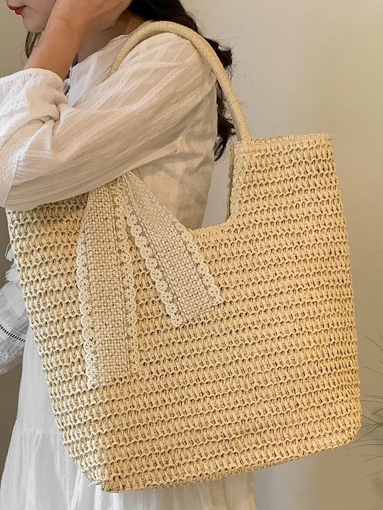 Hollow Straw Beach Bag Large Capacity Summer Casual Tote - Image 7
