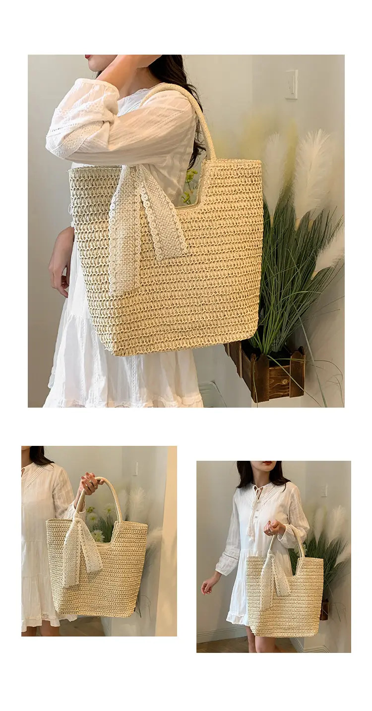 Hollow Straw Beach Bag Large Capacity Summer Casual Tote — feature 10