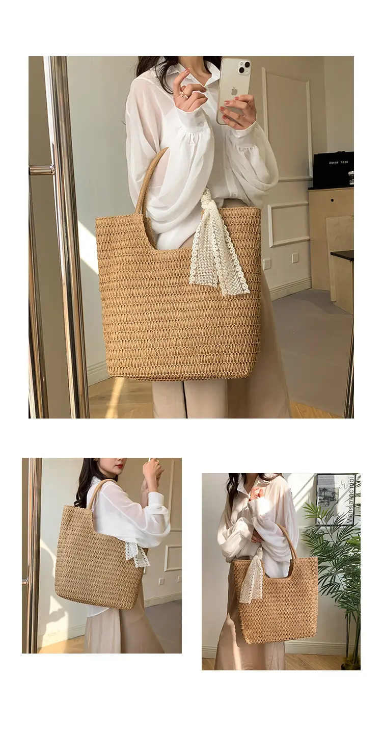 Hollow Straw Beach Bag Large Capacity Summer Casual Tote — feature 11
